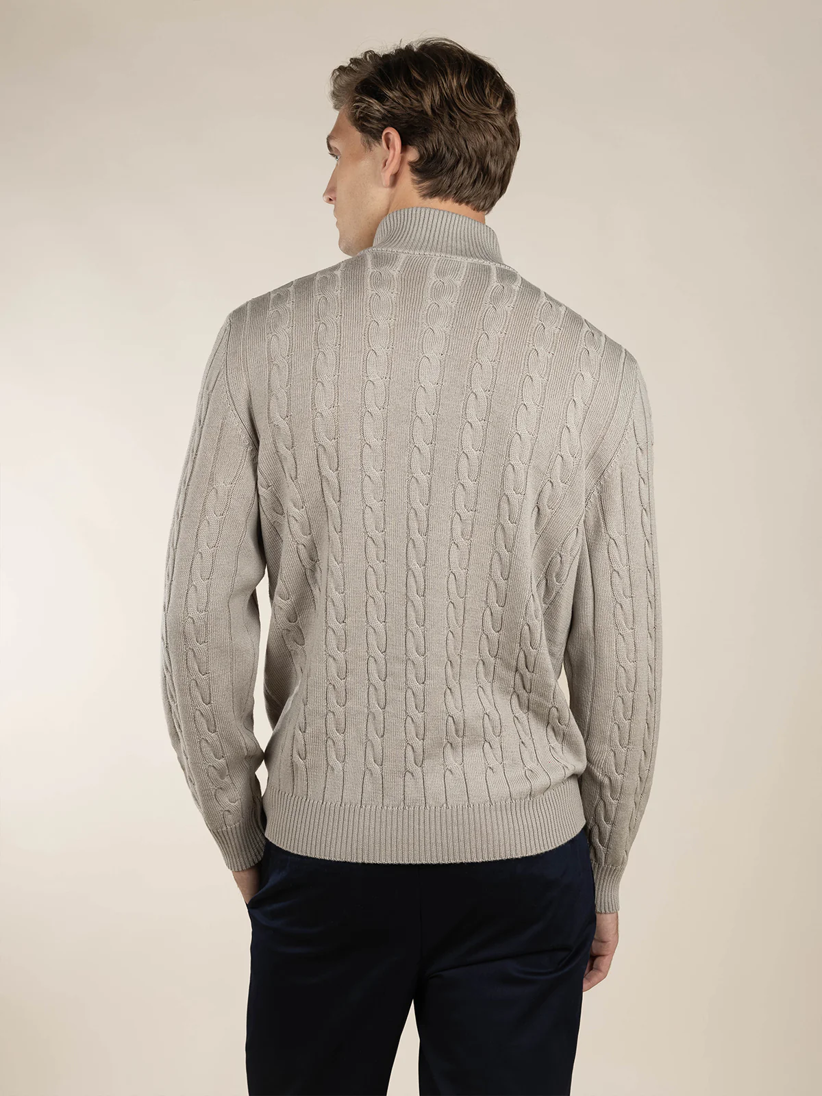 Zipper Cable Sweater Greige - Image 5