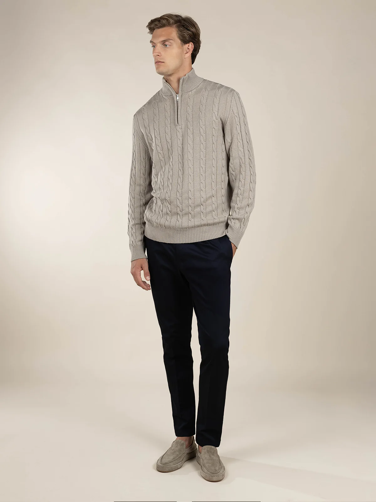 Zipper Cable Sweater Greige - Image 7