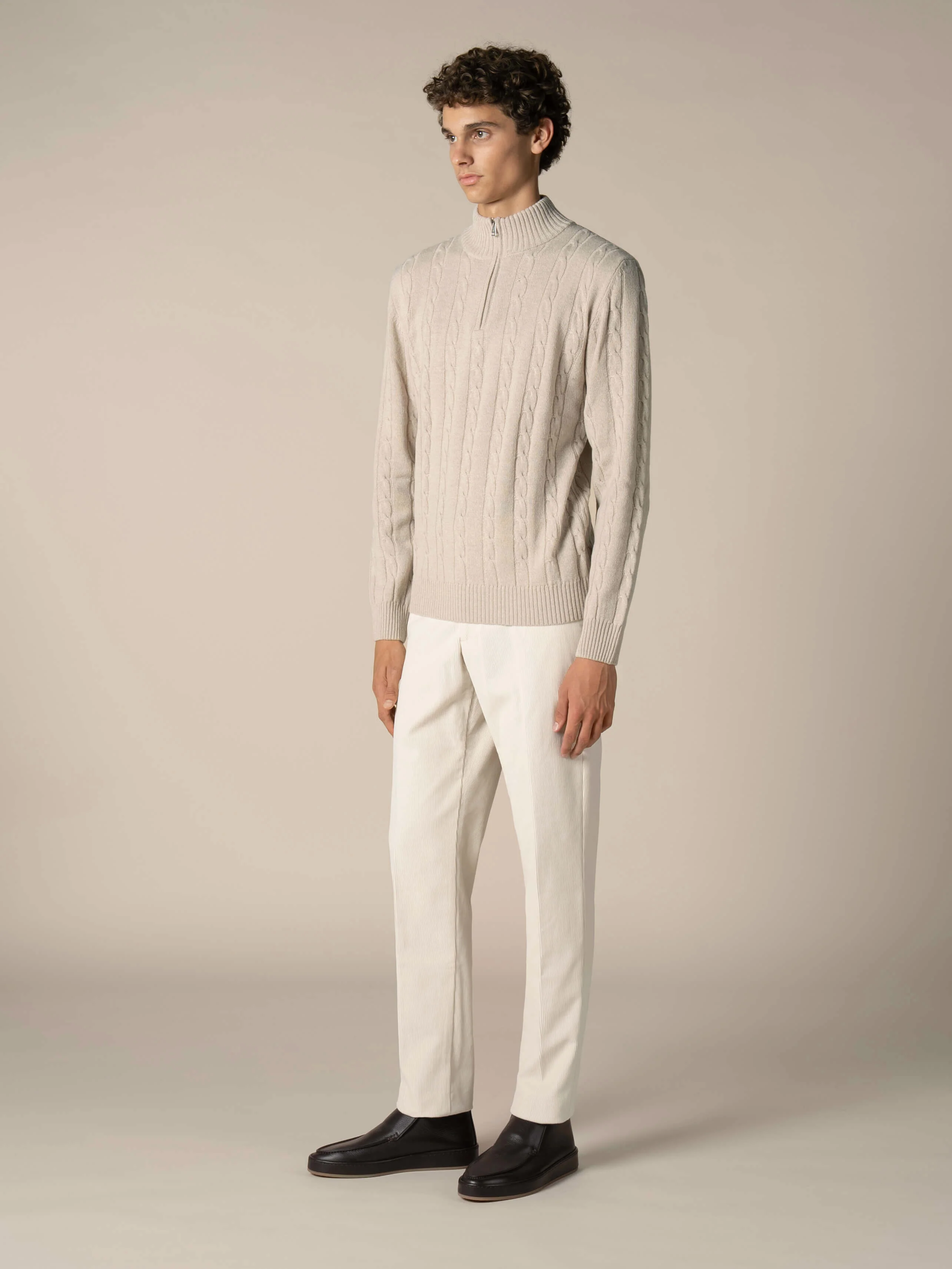Zipper Cable Sweater Light Beige - Image 7